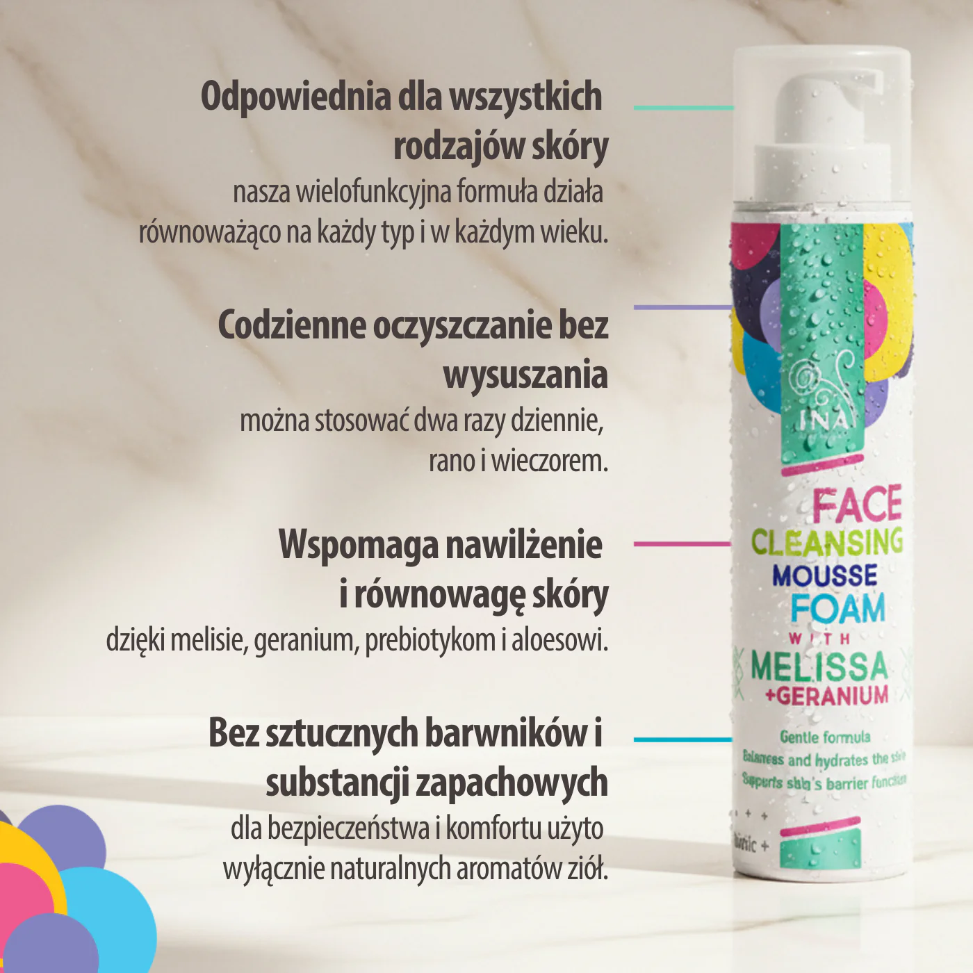 Naturalna pianka oczyszczająca do twarzy z melisą i geranium – odpowiednia dla każdego rodzaju skóry - Image 4