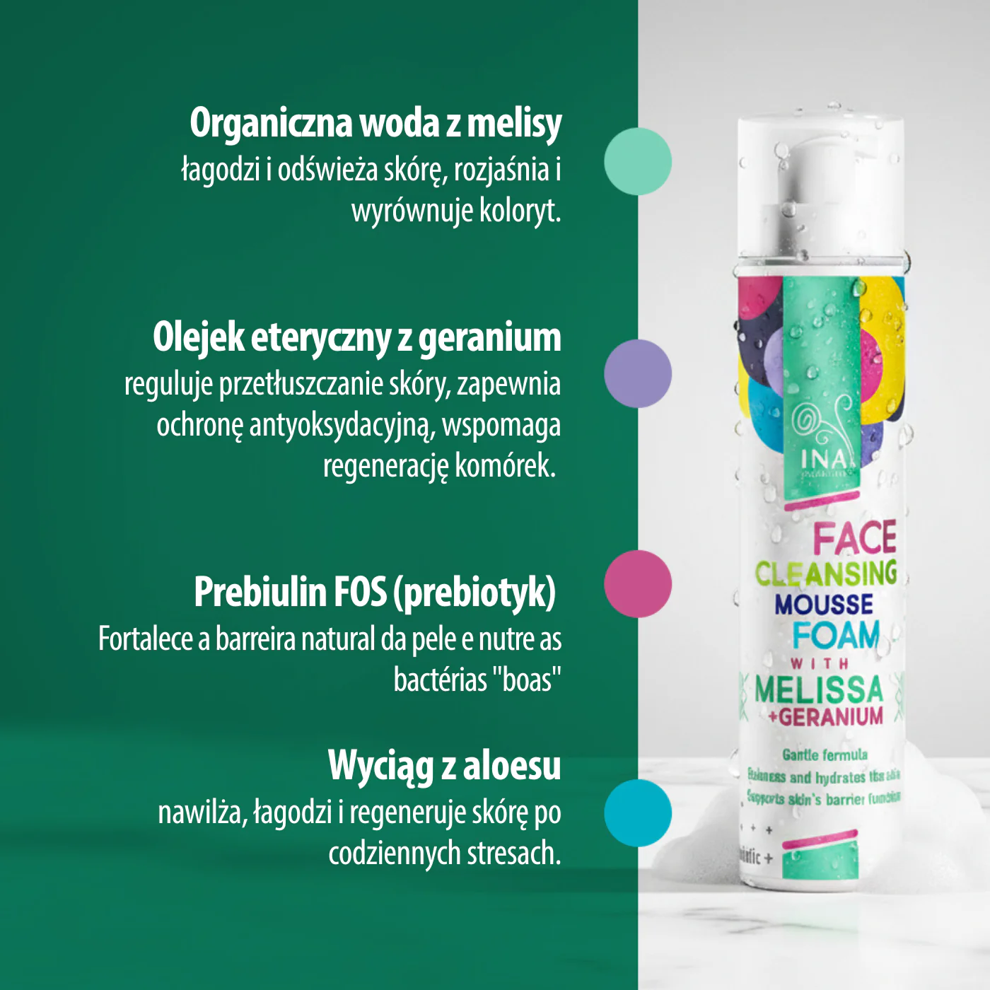 Naturalna pianka oczyszczająca do twarzy z melisą i geranium – odpowiednia dla każdego rodzaju skóry - Image 5